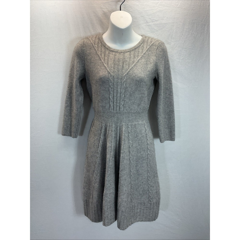 Neiman Marcus Women's Gray Cable Knit S 100%‎ Cashmere Sweater Dress Size M Soft